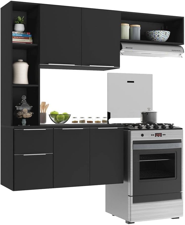 Cozinha Compacta Completa com Armário e Balcão Sofia Mp2001 Preta – Multimóveis, Design Moderno e Espaçoso