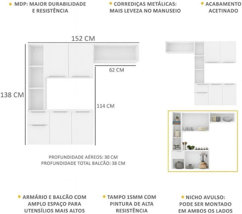 Cozinha Compacta Completa com Armário e Balcão Sofia Mp2001 Preta – Multimóveis, Design Moderno e Espaçoso