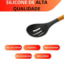 Conjunto de Utensílios de Cozinha 19 Peças em Silicone com Cabo de Madeira, Livre de BPA, Antiaderente e Resistente ao Calor (Branco)