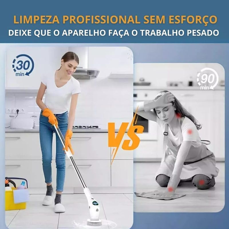 Esfregão Elétrico 9 Em 1 Mop Sem fio Escova De Limpeza Pesada Janela Banheiro e Cozinha Rapida Multiuso 360 Recarregavel Giratoria