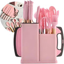 Conjunto de Utensílios de Cozinha 19 Peças em Silicone com Cabo de Madeira, Livre de BPA, Antiaderente e Resistente ao Calor (Branco)