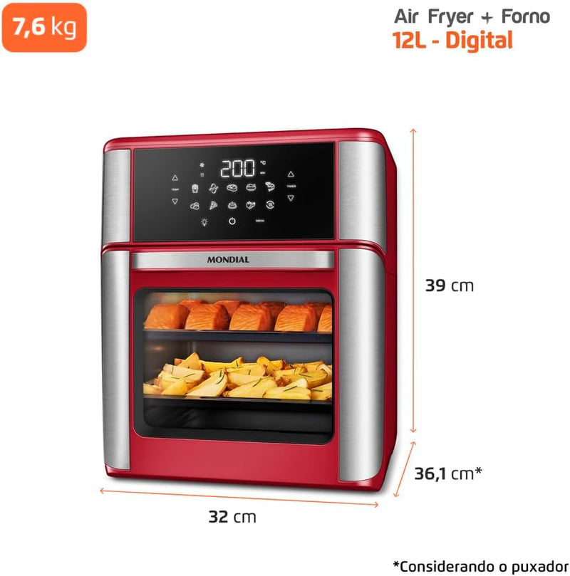 MONDIAL Fritadeira Air Fryer Forno Oven 12L, Preto/Inox, 2000W, 110V - AFON-12L-BI
