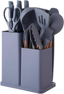 Conjunto de Utensílios de Cozinha 19 Peças em Silicone com Cabo de Madeira, Livre de BPA, Antiaderente e Resistente ao Calor (Branco)