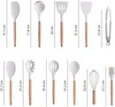 Conjunto de Utensílios de Cozinha 19 Peças em Silicone com Cabo de Madeira, Livre de BPA, Antiaderente e Resistente ao Calor (Branco)