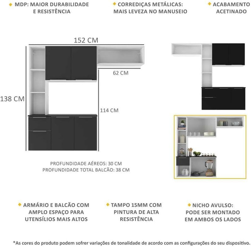 Cozinha Compacta Completa com Armário e Balcão Sofia Mp2001 Preta – Multimóveis, Design Moderno e Espaçoso