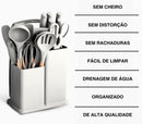 Conjunto de Utensílios de Cozinha 19 Peças em Silicone com Cabo de Madeira, Livre de BPA, Antiaderente e Resistente ao Calor (Branco)