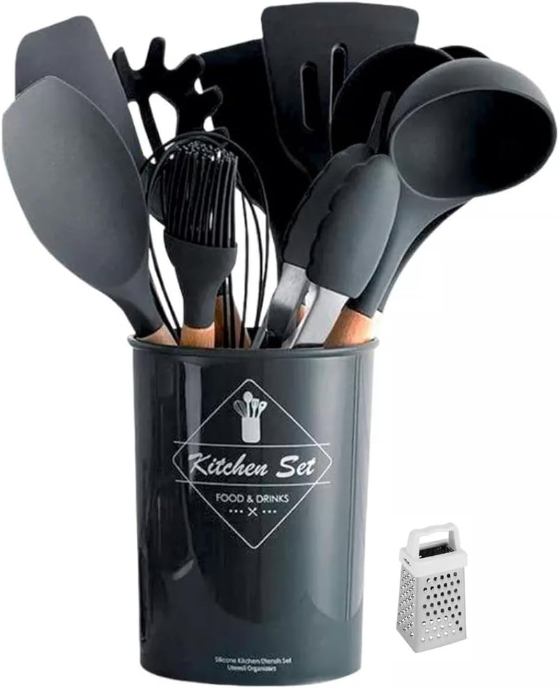 Kit Utensílios De Cozinha Jogo Completo 12 Peças Silicone Acompanha Mini Ralador - TYDA (ROSA)