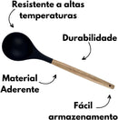 Conjunto de Utensílios de Cozinha 19 Peças em Silicone com Cabo de Madeira, Livre de BPA, Antiaderente e Resistente ao Calor (Branco)