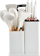 Conjunto de Utensílios de Cozinha 19 Peças em Silicone com Cabo de Madeira, Livre de BPA, Antiaderente e Resistente ao Calor (Branco)