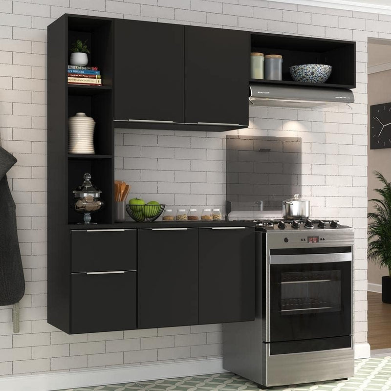 Cozinha Compacta Completa com Armário e Balcão Sofia Mp2001 Preta – Multimóveis, Design Moderno e Espaçoso