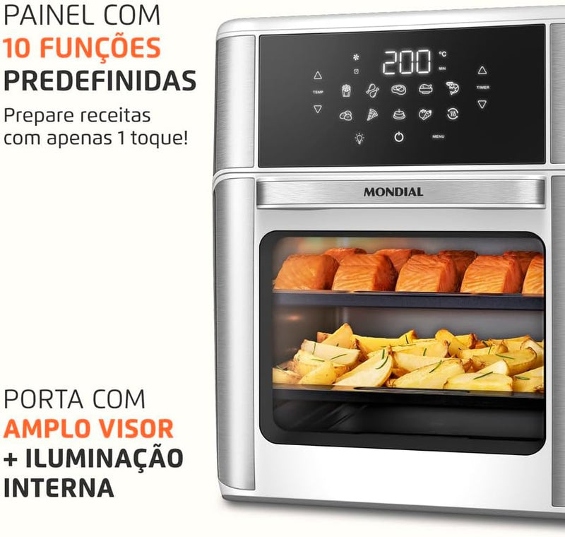 MONDIAL Fritadeira Air Fryer Forno Oven 12L, Preto/Inox, 2000W, 110V - AFON-12L-BI