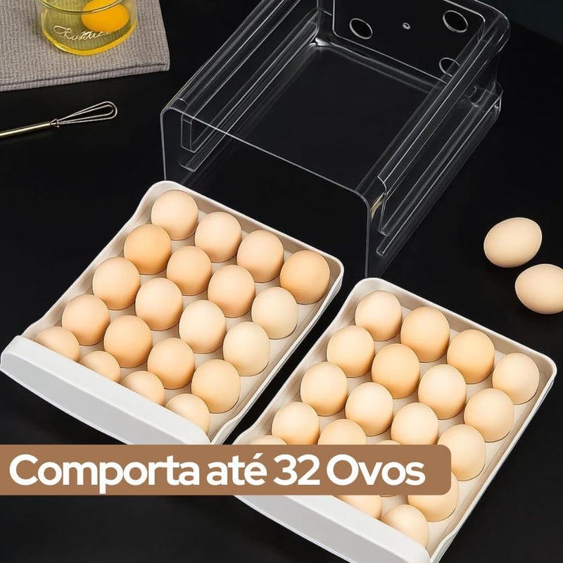 Porta Ovos Organizador 32 Unidades para Geladeira, Casa e Cozinha – Caixa Acrílica Transparente 2 Andares, Empilhável, BPA Free, Ovos Frescos e Organizados | Premium InoVibes