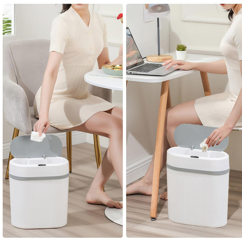 Lixeira Automática 12L com Sensor Inteligente de Aproximação – Abertura e Fechamento Automáticos para Cozinha, Banheiro e Escritório (12L-branco)