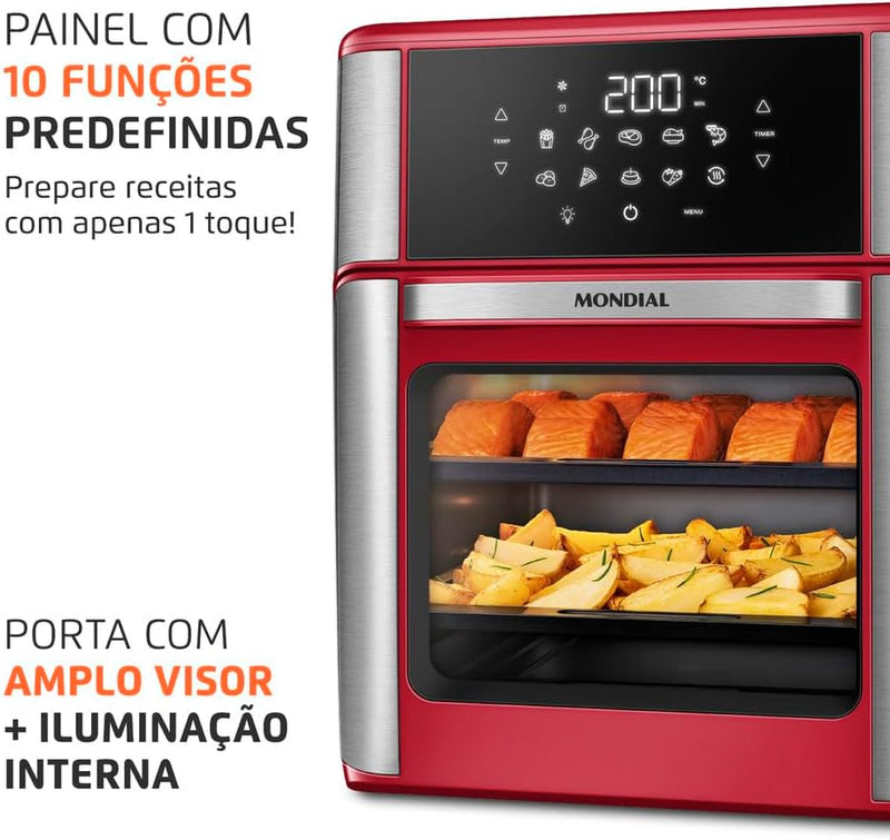 MONDIAL Fritadeira Air Fryer Forno Oven 12L, Preto/Inox, 2000W, 110V - AFON-12L-BI
