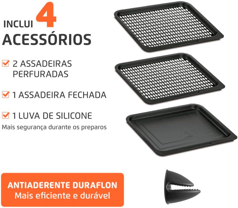 MONDIAL Fritadeira Air Fryer Forno Oven 12L, Preto/Inox, 2000W, 110V - AFON-12L-BI