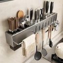 Organizador Multiuso/Suporte de Parede/Porta Utensílios, Talheres e Porta Pano de Pratos com 8 ganchos 50cm, em metal, super resistente, moderno e funcional, sua cozinha muito mais charmosa!