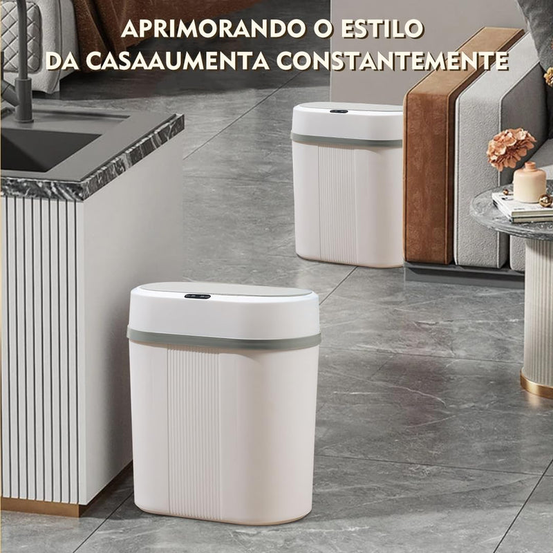 Lixeira Automática 12L com Sensor Inteligente de Aproximação – Abertura e Fechamento Automáticos para Cozinha, Banheiro e Escritório (12L-branco)