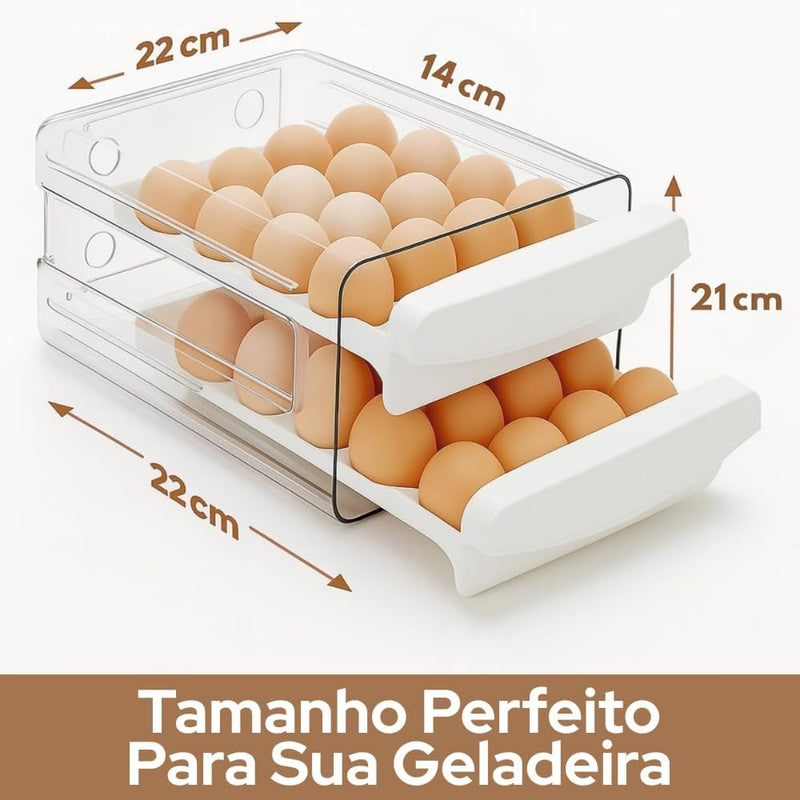 Porta Ovos Organizador 32 Unidades para Geladeira, Casa e Cozinha – Caixa Acrílica Transparente 2 Andares, Empilhável, BPA Free, Ovos Frescos e Organizados | Premium InoVibes