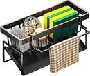 Suporte Organizador de Pia em Aço Carbono Preto | Porta Esponja, Sabão e Pano com Bandeja Antiferrugem | Instalação Sem Furos, Design Moderno e Compacto para Cozinha