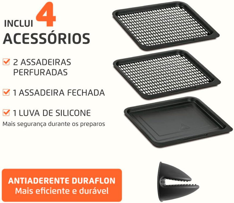 MONDIAL Fritadeira Air Fryer Forno Oven 12L, Preto/Inox, 2000W, 110V - AFON-12L-BI