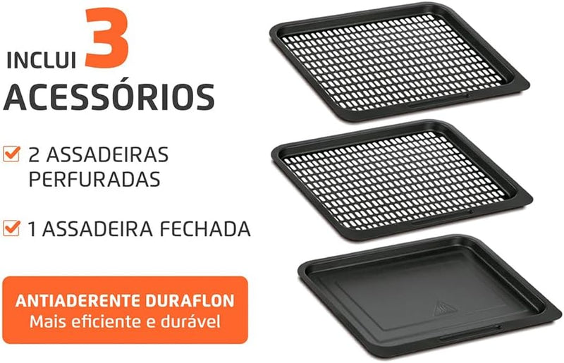 MONDIAL Fritadeira Air Fryer Forno Oven 12L, Preto/Inox, 2000W, 110V - AFON-12L-BI