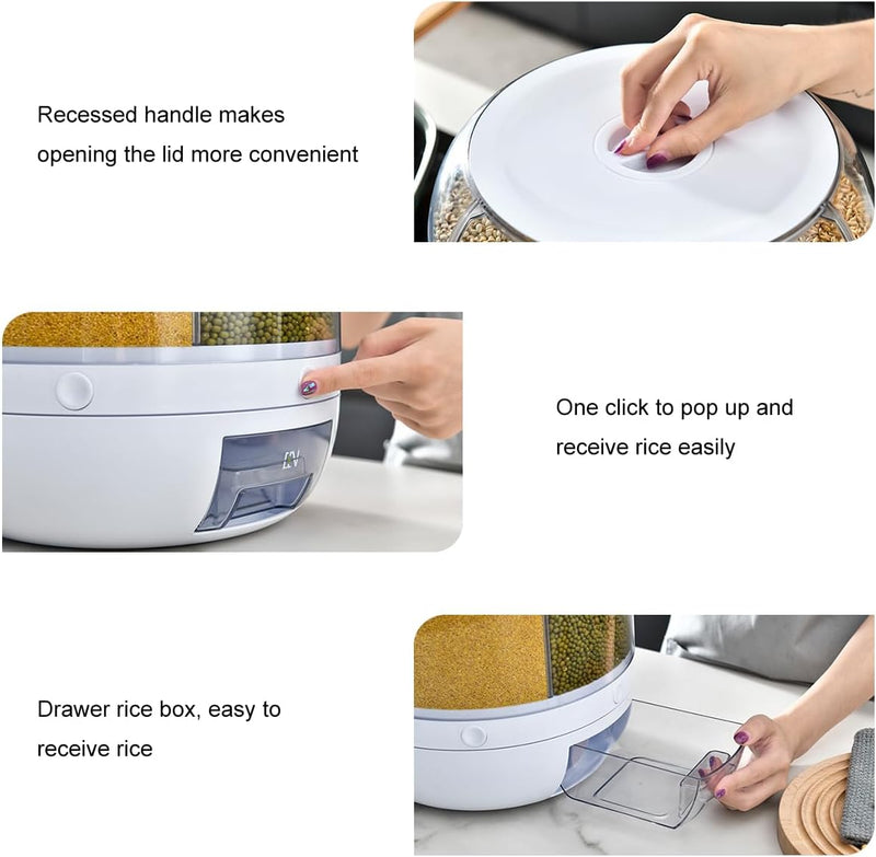 Python Fly - Dispensador de Grãos, 6 Grades, Rotativo, Armazenamento, Cozinha, 23 cm