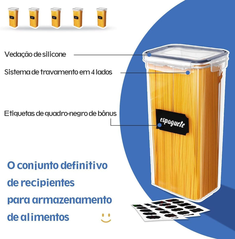 Kit 15 Potes Tampa Hermético - Porta Armazenamento de Alimentos Mantimentos Armário Cozinha (Kit 15)