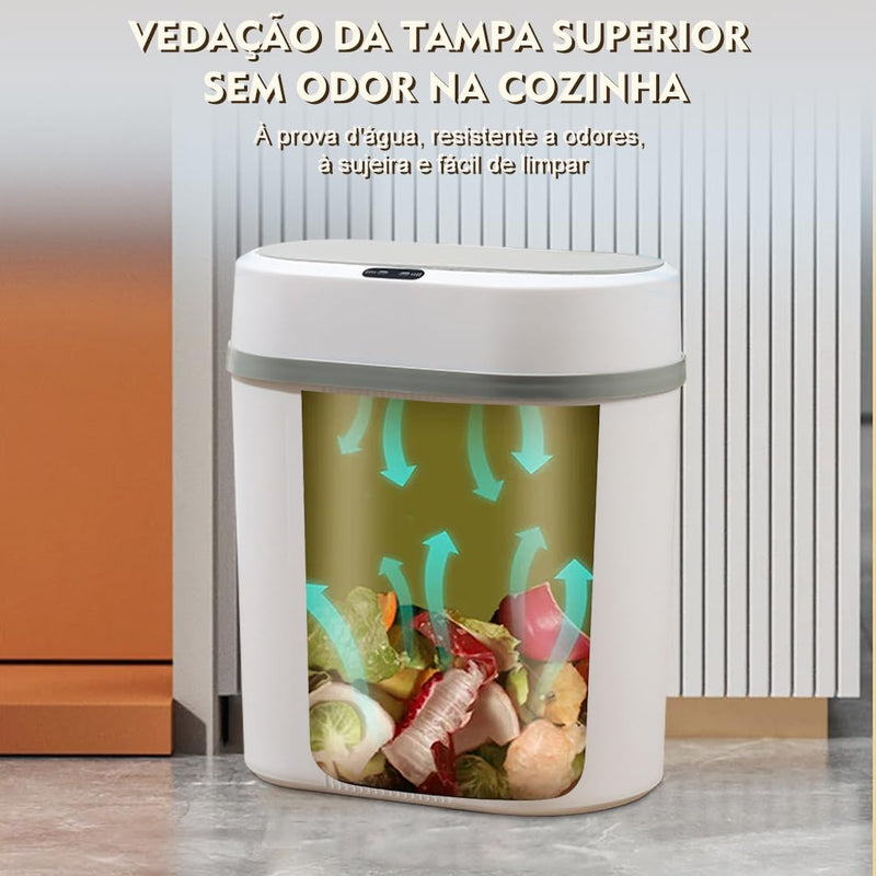 Lixeira Automática 12L com Sensor Inteligente de Aproximação – Abertura e Fechamento Automáticos para Cozinha, Banheiro e Escritório (12L-branco)