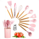 Kit Utensílios De Cozinha Jogo Completo 12 Peças Silicone Acompanha Mini Ralador - TYDA (ROSA)