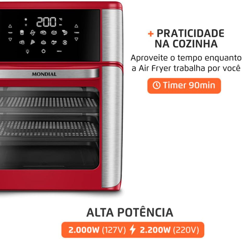 MONDIAL Fritadeira Air Fryer Forno Oven 12L, Preto/Inox, 2000W, 110V - AFON-12L-BI