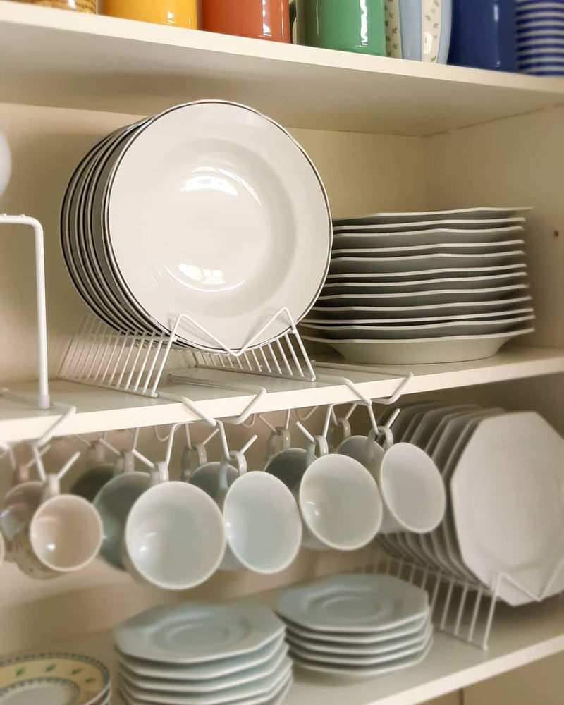 Kit Organizador para Cozinha Armário Prateleira Aramado Armazenamento Xícaras Porta Pratos Cesto 7 Un - Branco