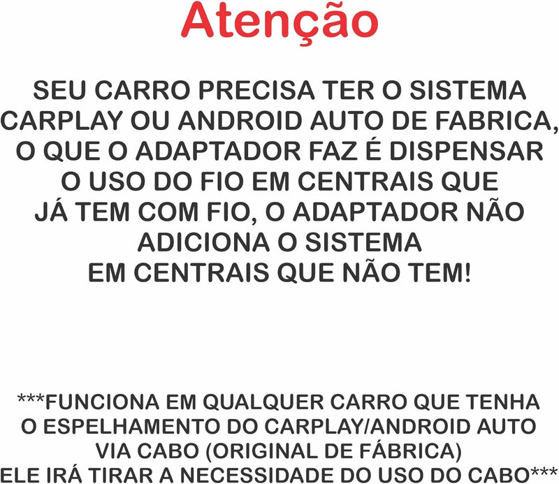 Adaptador Carplay e Android Auto Sem Fio Wireless Usb, Bluetooth 5.0 Premium