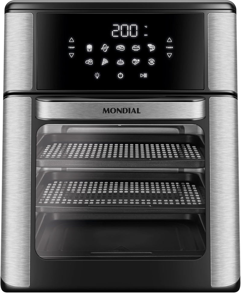 MONDIAL Fritadeira Air Fryer Forno Oven 12L, Preto/Inox, 2000W, 110V - AFON-12L-BI