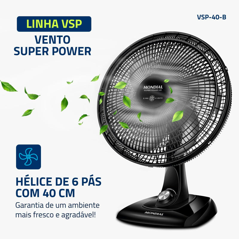 MONDIAL Ventilador de Mesa 40cm Super Power, Preto/Prata, 140W, 110V - VSP-40-B