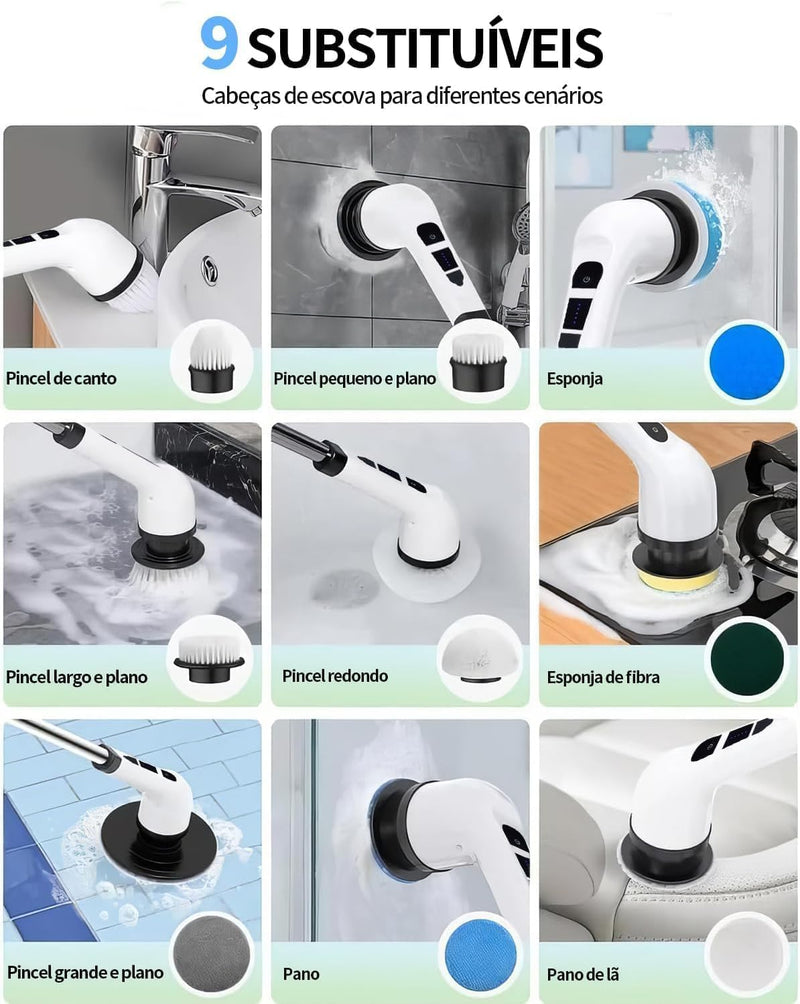 Esfregão Elétrico 9 Em 1 Mop Sem fio Escova De Limpeza Pesada Janela Banheiro e Cozinha Rapida Multiuso 360 Recarregavel Giratoria