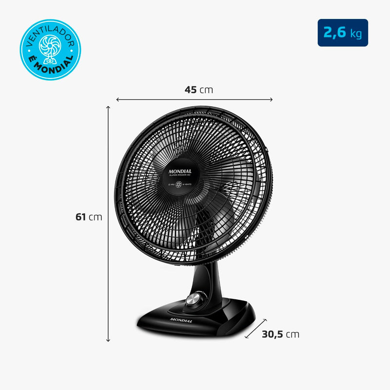 MONDIAL Ventilador de Mesa 40cm Super Power, Preto/Prata, 140W, 110V - VSP-40-B