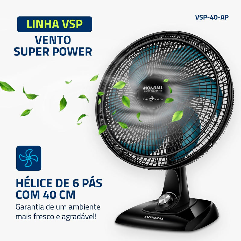 MONDIAL Ventilador de Mesa 40cm Super Power, Preto/Prata, 140W, 110V - VSP-40-B