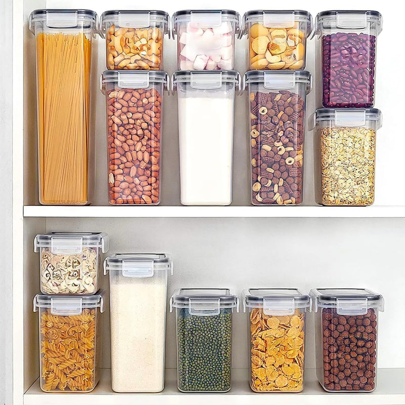 Kit 15 Potes Tampa Hermético - Porta Armazenamento de Alimentos Mantimentos Armário Cozinha (Kit 15)