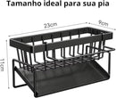Suporte Organizador de Pia em Aço Carbono Preto | Porta Esponja, Sabão e Pano com Bandeja Antiferrugem | Instalação Sem Furos, Design Moderno e Compacto para Cozinha