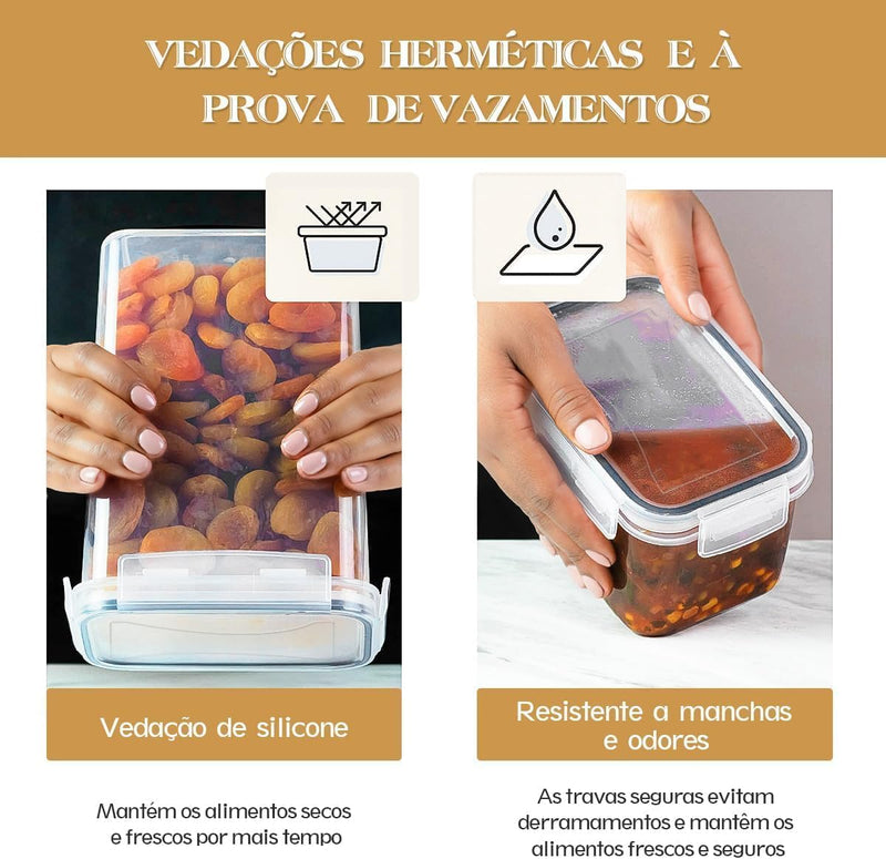 Kit 15 Potes Tampa Hermético - Porta Armazenamento de Alimentos Mantimentos Armário Cozinha (Kit 15)
