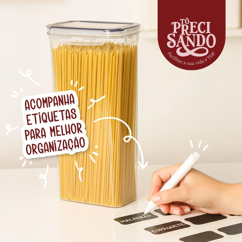 Kit Com 15 Potes Herméticos para Mantimentos, Plástico PP Transparente com Tampa Easy Lock, para Organização de Cozinha e Casa, Certificado CE e FDA