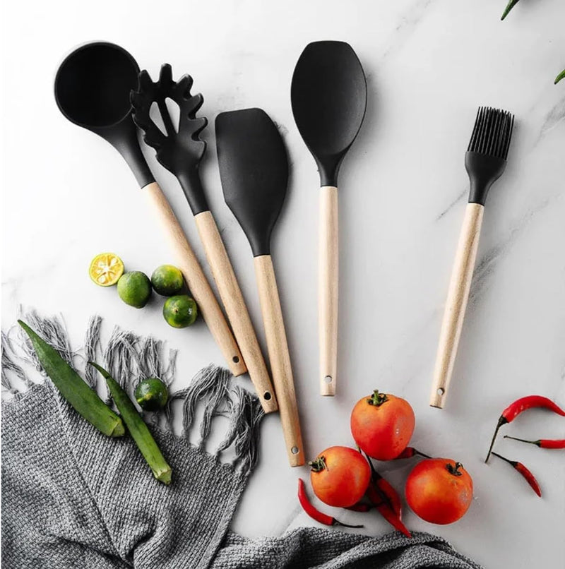 Kit Utensílios De Cozinha Jogo Completo 12 Peças Silicone Acompanha Mini Ralador - TYDA (ROSA)