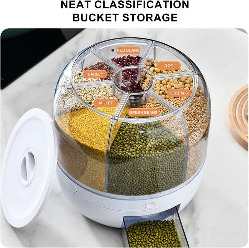 Python Fly - Dispensador de Grãos, 6 Grades, Rotativo, Armazenamento, Cozinha, 23 cm