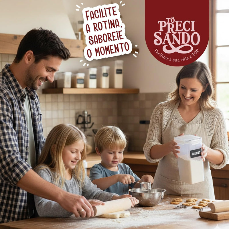 Kit Com 15 Potes Herméticos para Mantimentos, Plástico PP Transparente com Tampa Easy Lock, para Organização de Cozinha e Casa, Certificado CE e FDA