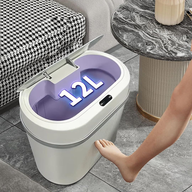 Lixeira Automática 12L com Sensor Inteligente de Aproximação – Abertura e Fechamento Automáticos para Cozinha, Banheiro e Escritório (12L-branco)