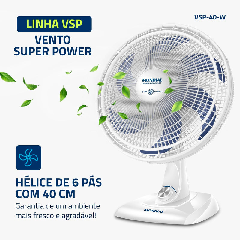 MONDIAL Ventilador de Mesa 40cm Super Power, Preto/Prata, 140W, 110V - VSP-40-B