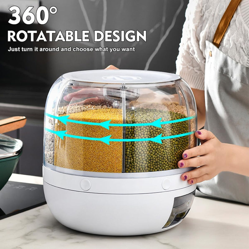 Python Fly - Dispensador de Grãos, 6 Grades, Rotativo, Armazenamento, Cozinha, 23 cm