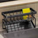 Suporte Organizador de Pia em Aço Carbono Preto | Porta Esponja, Sabão e Pano com Bandeja Antiferrugem | Instalação Sem Furos, Design Moderno e Compacto para Cozinha