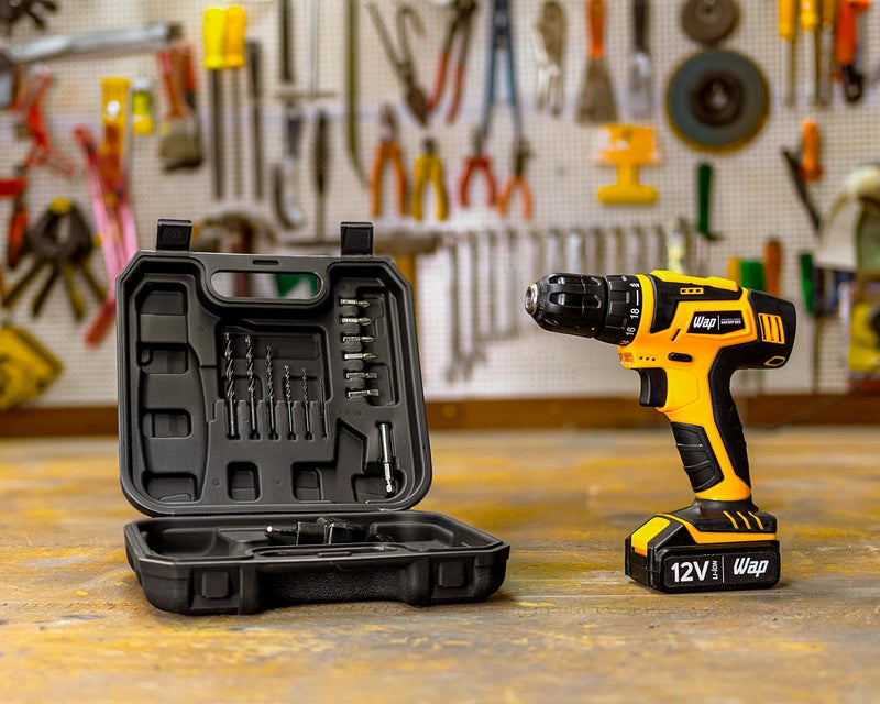 WAP Parafusadeira e Furadeira à Bateria 12V BPF-12K3, Kit de 13 Acessórios e Maleta, Empunhadura Emborrachada, Bivolt